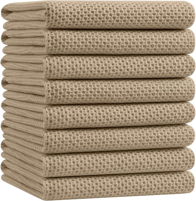 Homaxy 100% Cotton Oversized Waffle Weave Kitchen Towels 8-Pack, Tan | 20 x 28 by Homaxy