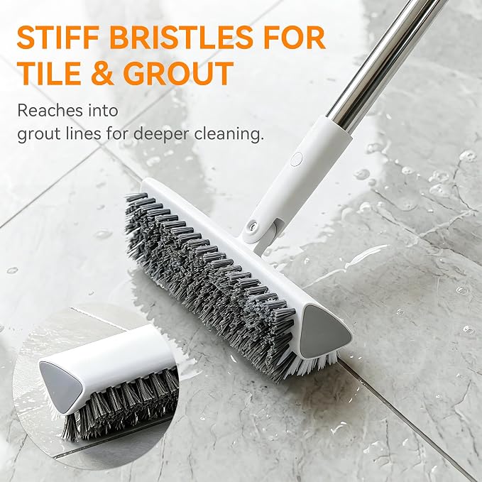 Scrub Brush with Long Handle, Extends to 55 in, Pivoting Triangle Head | - Image 3