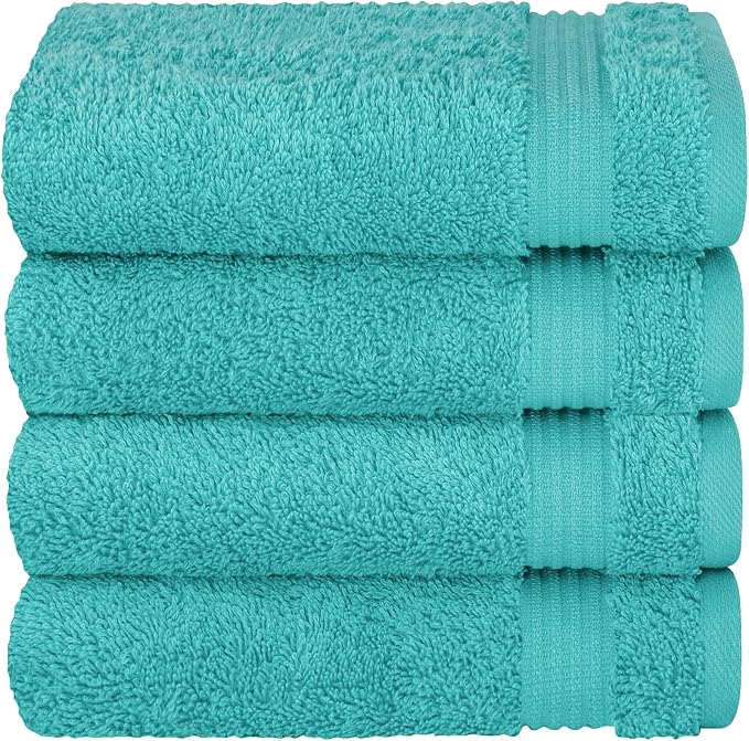 Cotton Paradise 100% Cotton Turkish Hand Towels, 4 Piece, Turquoise Blue by UNITEDHOMETEXTILE