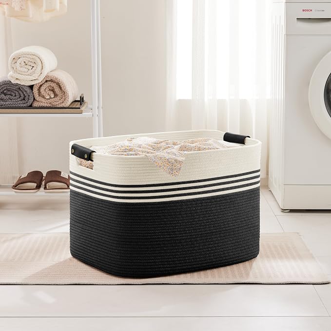 100L Large Woven Laundry Basket Hamper - Image 3