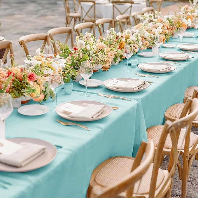 sancua 6 Pack Turquoise Tablecloth 60 x 102 Inch, Rectangle Table Cloth for 6 Feet Tables - Stain and Wrinkle Resistant Washable Polyester Table Cover for Dining Tables, Buffet Parties and Camping