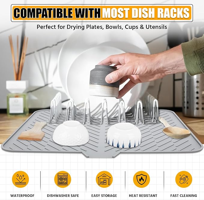 Silicone Dish Drying Mat with Built-in Drain Lip - Image 7