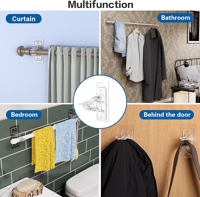 4 Pack No Drill Curtain Rod Brackets, Adhesive Curtain Rod Holders, Curtain Rod - Image 6