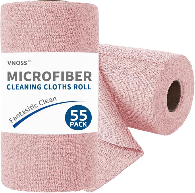 55 Pack Microfiber Cleaning Cloth Roll, Tear Away Reusable Towels, Ultra by Vnoss