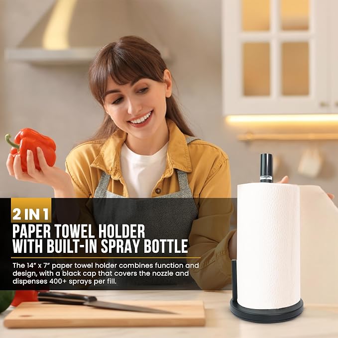 2-in-1 Paper Towel Holder with Spray Bottle, Matte Black Metal, Countertop - Image 4