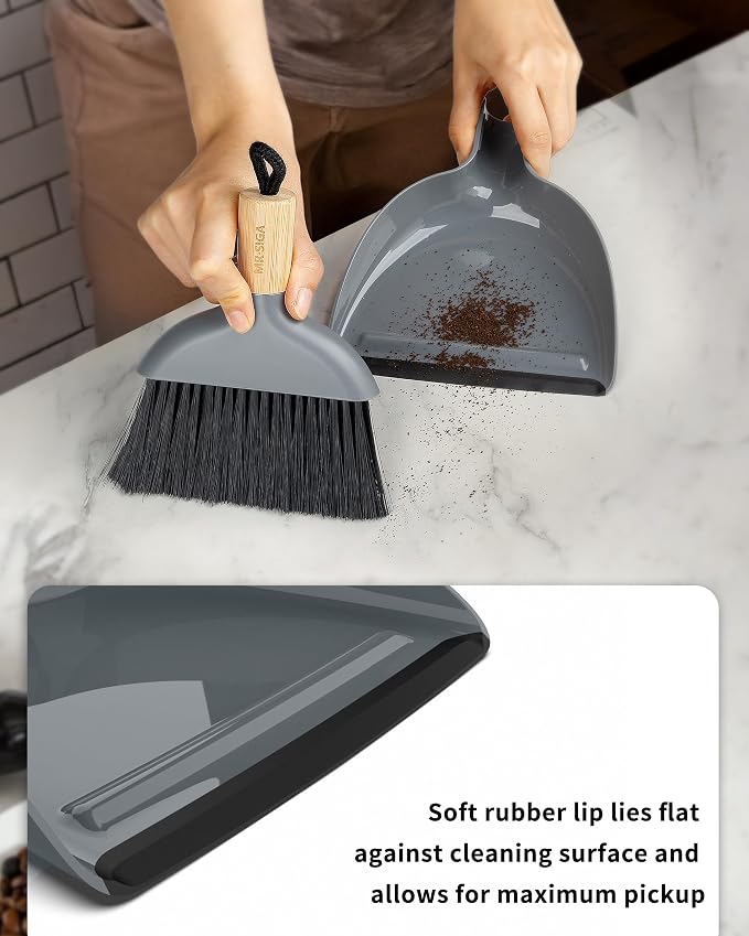 MR.SIGA Mini Dustpan and Brush Set, Bamboo Handle, 1 Set - Image 4
