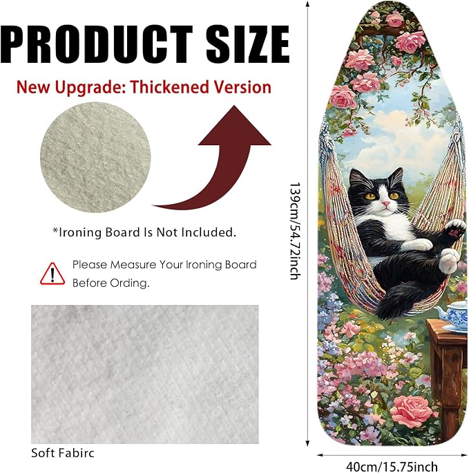 Nuxovilar Hammock Cat Cotton Ironing Board Cover 15x54 Fabric - Image 3