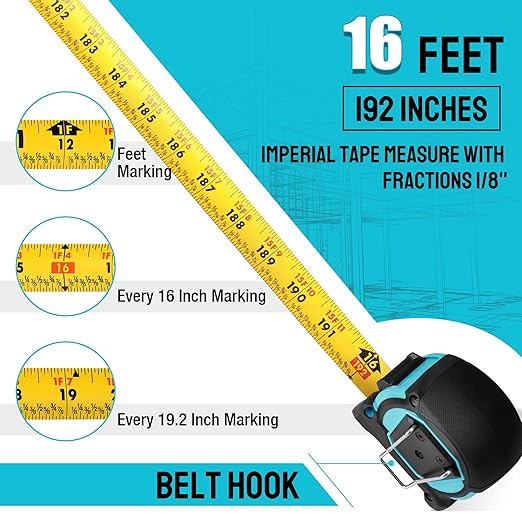 DURATECH 16FT Magnetic Double-Sided Tape Measure, Easy Read Measuring Tape - Image 2