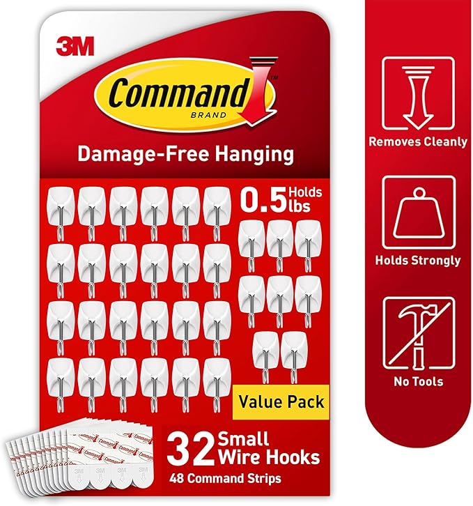 Command Small Wire Toggle Hooks, and 48 Strips, Damage Free Hanging Wall Hooks - Image 3