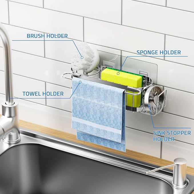 Cisily Kitchen Sink Caddy Sponge Holder in The Sink, Stainless Steel Kitchen - Image 6