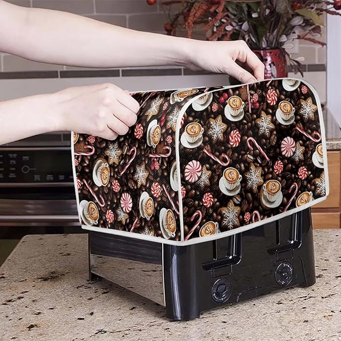 UNICEU Coffee Toaster Cover 2 Slice Coffee Candy Cookies Toaster Dust Cover Stain Resistant Oil Protection Dust Cover for Bread Maker,Washable Kitchen Small Appliance Covers with Top Handle,Size L
