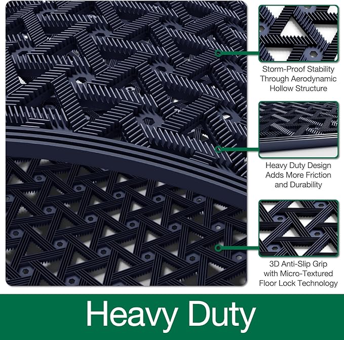 LUMI Outdoor Doormat 19x30, Front Door Mat Outside Entrance, Heavy Duty Rubber Welcome Exterior Door Mat Non Slip Waterproof, Outdoor Rubber Mats with Drainage Holes, Easy Clean Entryway Mats, Blue