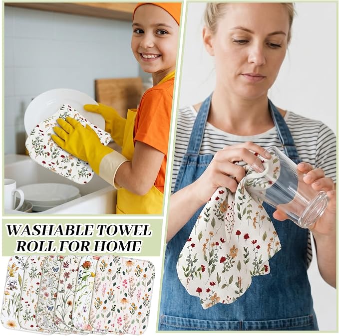 Reusable Kitchen Cloths Cotton Towel, 36 Pack, Vintage Wildflower - Image 4