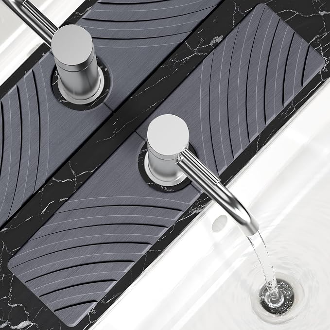 SpaceHacks Stone Faucet Mat for Kitchen Sink 15.7x4 in, Dark Gray | Fast Drying by SpaceHacks