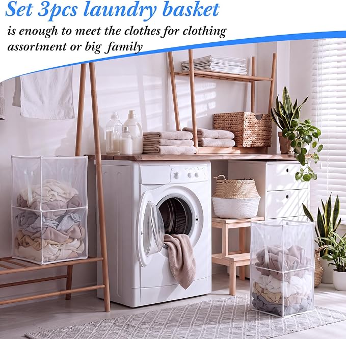 Zopeal 3 Pack Collapsible Mesh Laundry Basket, Double-layer | 13 Inch Square - Image 5