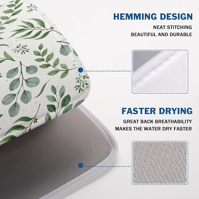Kawani Sage Green Dish Drying Mat 18x24 In Absorbent Reversible Eucalyptus - Image 4