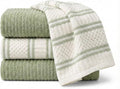 Kitchen Towels, Cotton Hand Towels, Sage Green and Cream Ribbed by MosJos