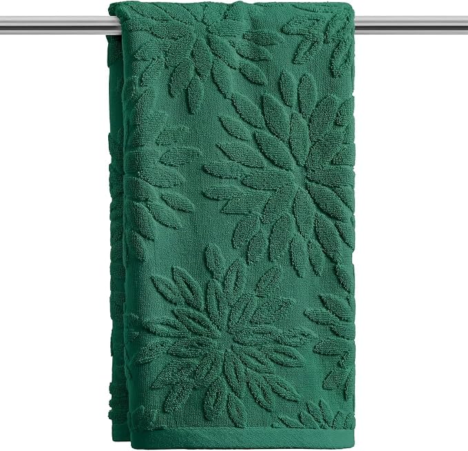 Artoid Mode 1 Pc Dark Green 3D Dahlia Floral Jacquard Hand Towels by ArtoidMode