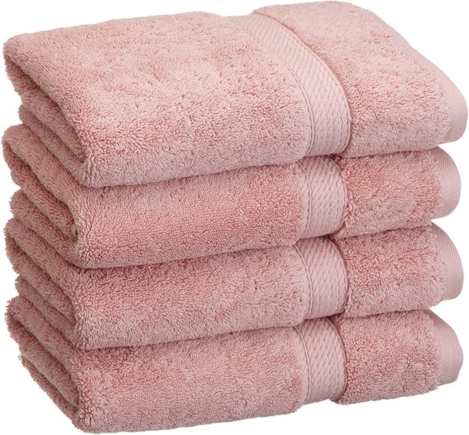SUPERIOR Egyptian Cotton Plush & Absorbent, Hand Towel Set of 4, Tea Rose | by SUPERIOR