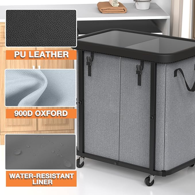Laundry Basket with Wheels, 190L Laundry Hamper 2 Setion - Image 2