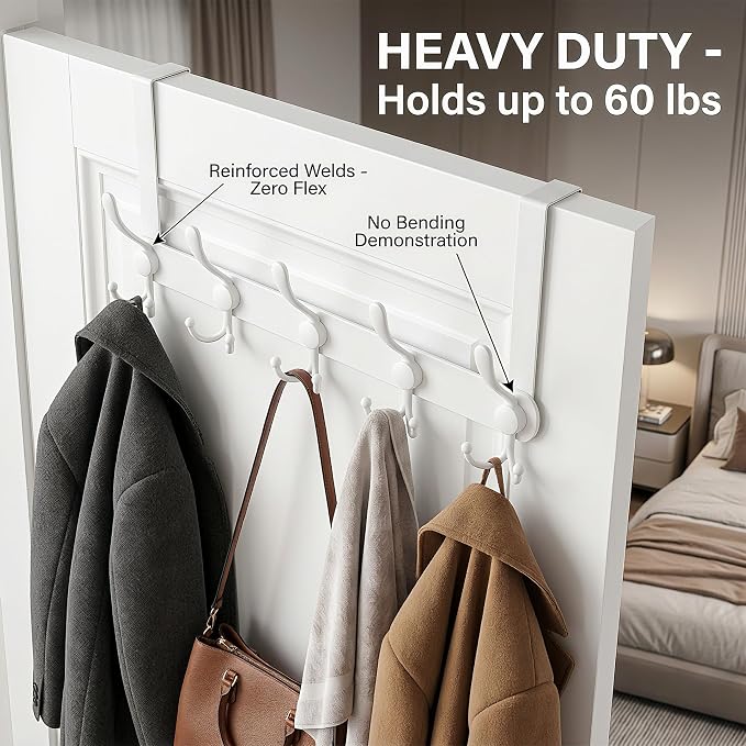 Over The Door Hooks, Coat Rack for Hanging Clothes Hat Towel - Image 6