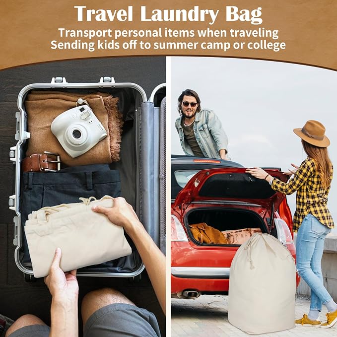 Canvas Laundry Bags with Handles & Square Base 13.8"Wx13.8"Dx27.6"H, 2 Pack - Image 5