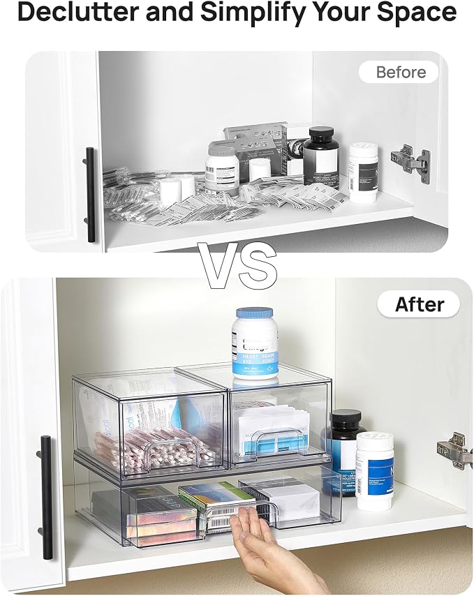 Vtopmart Clear Stackable Storage Drawers Set of 4, Plastic Organizer Bins | - Image 5