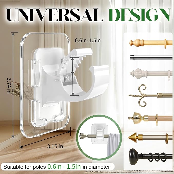 Detachable Adhesive Curtain Rod Holder-20LB, No Drill Curtain Rod Brackets | - Image 2