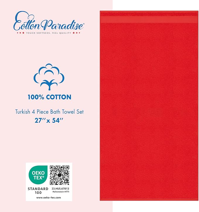 Cotton Paradise 100% Cotton Turkish Towel Set, Soft Absorbent Quick Dry - Image 4