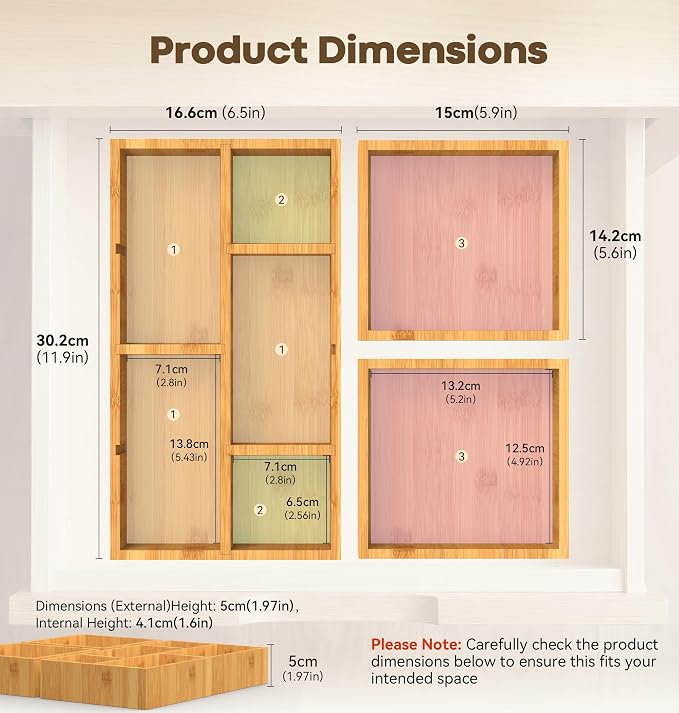 KOCWELL Bamboo Desk Drawer Organizer - Image 2
