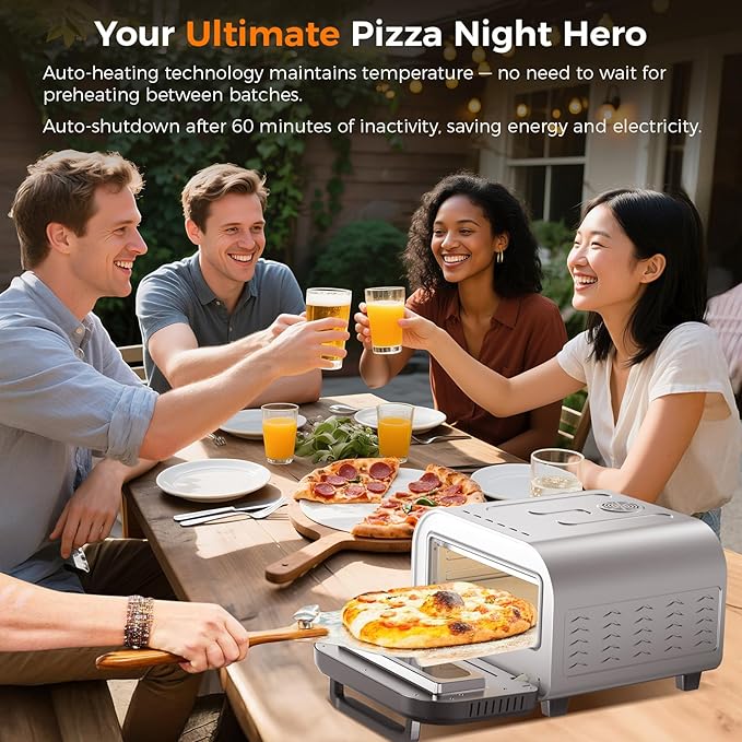 Pizza Oven Indoor,pizza maker,Makes 12 Inch Pizzas in 90s at 850°F,Countertop Electric Pizza Oven with Continuous Baking Without Reheating,Pizza Cooker with 6 Preset Modes,Pizza Stone&Peel Included
