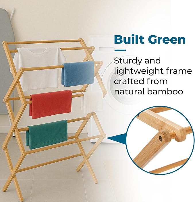 Honey-Can-Do Collapsible Bamboo Drying Rack – Sturdy & Foldable Laundry Drying - Image 5