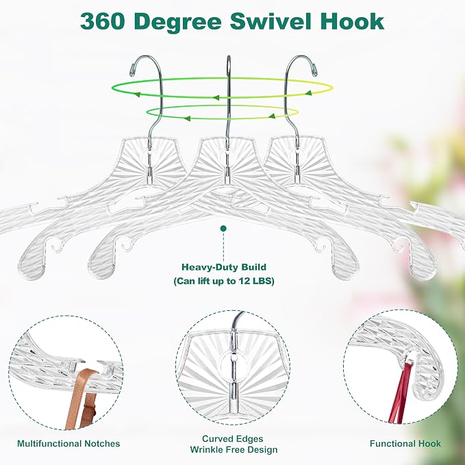 Quality Hangers 12 Pack Crystal Clear Plastic Hangers - Image 2