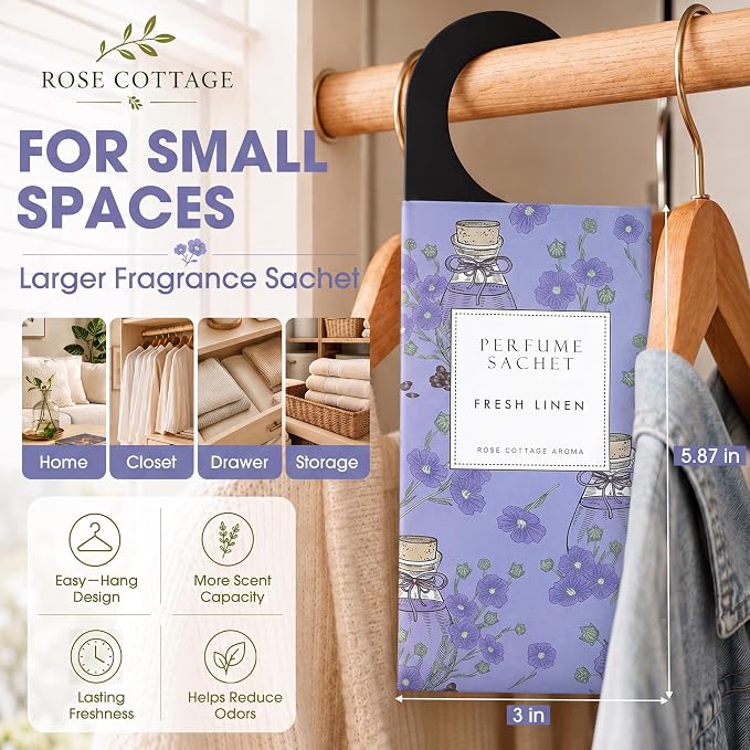 Large 12 Packs Fresh Linen Hanging Scented Sachets Long-Lasting Closet - Image 2