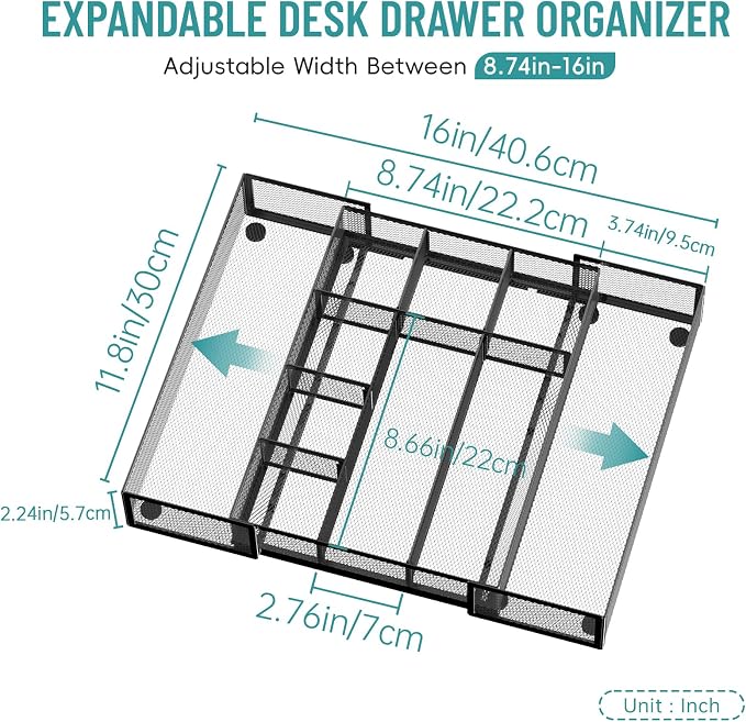 2 Pack Expandable Desk Drawer Organizer, 10 Compartments, expands from 8.74 to - Image 2