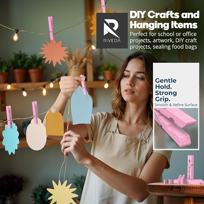 50 Pack Colored Clothes Pins Wooden - Image 5