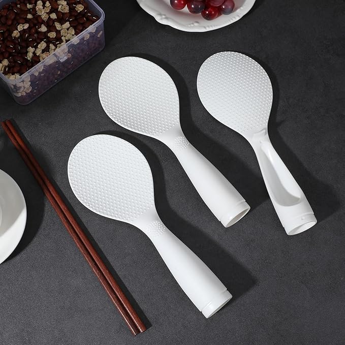 3 Pcs Standing Rice Spatula Food-Grade Rice Spoon Non-Stick Cookware Scoop Paddle 329°F Heat Resistant Lightweight Cooker Scooper for Sushi Pasta Cooking & Serving (White)