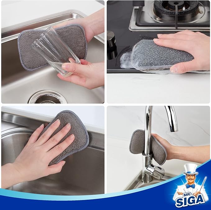 MR.SIGA Dual-Sided Scrub Sponges, Long Lasting, Reusable Dishwashing Sponges - Image 6