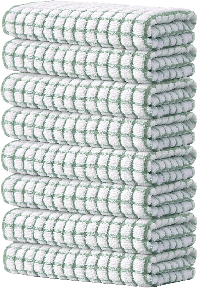 Kitinjoy Cotton 8 Pack Terry Kitchen Towels, Grass Green by Kitinjoy