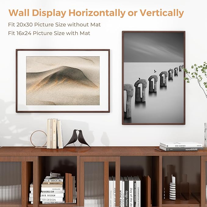 Axeman 20x30 Walnut Frame - Rounded Corner 20 x 30 Poster Frame Matted to 16x24 - Natural Walnut Wood Picture Frame with Tempered Glass for Wall Mount Display