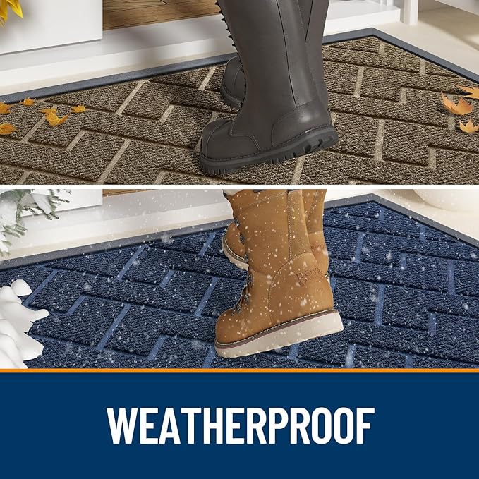 OLANLY Front Door Mat Indoor Outdoor Entrance, Waterproof All-Season, All-Weather Doormat, Sturdy Natural Rubber, Low Profile, Easy Clean Patio Porch Entryway Mat, Herringbone Brick (Wine Red, 59x23)