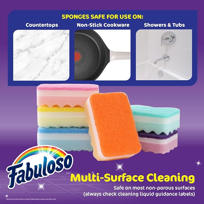 Fabuloso Scratch-Free Kitchen Dish Sponges Rainbow Cellulose Scrubber Sponge - Image 6