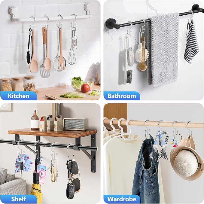 Resze 12PCS Shower Curtain Hooks, Metal Double Shower Curtain Rings - Image 4
