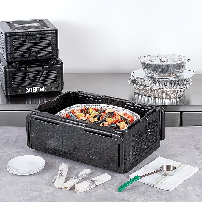 Restaurantware-Cater Tek 42 Quart Catering Hot Box, 1 Top Load Insulated Food Pan Carrier - Holds 1 Full Size 8â€ Deep Pan, Collapsible, Black EPP Plastic Food Box With Handles, Portable, For Buffet