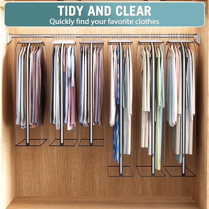 Liuoud Clear Garment Bags for Hanging Clothes 10” Gusseted, 6 Pack, 40”&50” | - Image 6
