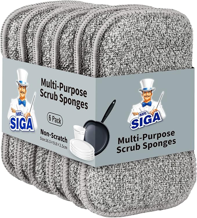 MR.SIGA Dual-Sided Scrub Sponges, Reusable Dishwashing Sponges, 6 Pack | Sponges by MRSIGA