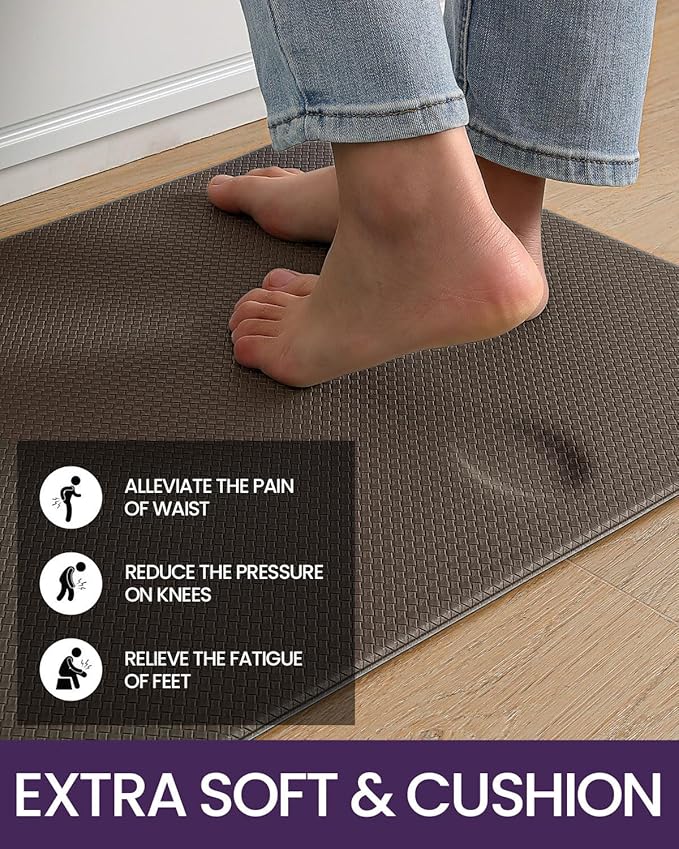 DEXI Kitchen Floor Mats Cushioned Anti Fatigue, 23x86, Large Long Standing Runner Rug Waterproof, Comfort Memory Foam Padded for Front Sink Laundry, Brown