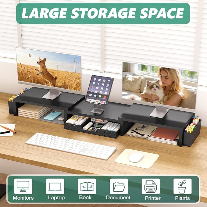 Desk Organizer and Accessories, Dual Computer Monitor Stand Riser - Image 5