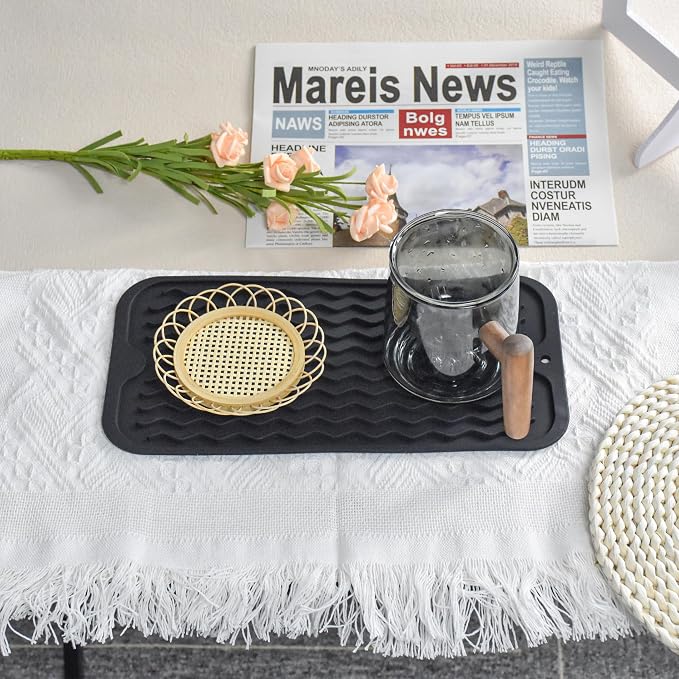 Silicone Dish Drying Mat, Non-Slip Easy Clean Sink Mat, Dark Blue, Large - Image 6