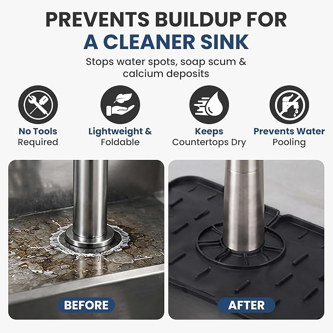 Faucet Splash Guard Mat for Kitchen Sink, Adjustable Center Hole, Self-Draining - Image 7